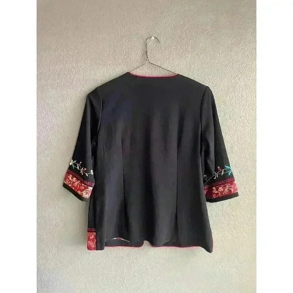 Vintage Dindin Embroidered Asian Black Floral Shacket Jacket Size M - Picture 5 of 7